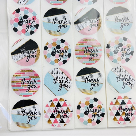 200pc Thank You Stickers, Pink, Black, Gold Pattern, Shipping Envelope Seals - Picture 3 of 7